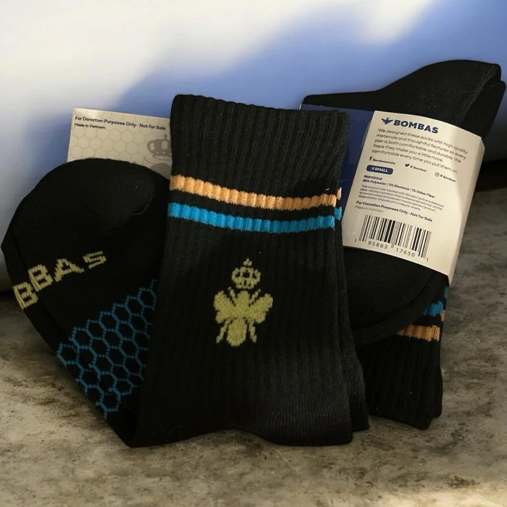 New BOMBAS black Crew. Socks size XS 4-7